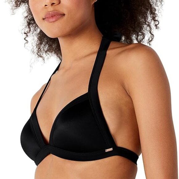 NWOT PINK Victoria's Secret Push Up Halter Bikini Top in Black, XXL - Picture 1 of 13